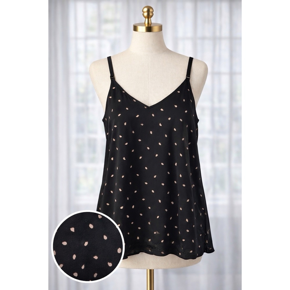 Torrid Cami Tank Top Black Gold Leaf Print V‎ Neck Sleeveless Flowy Size 1 1x